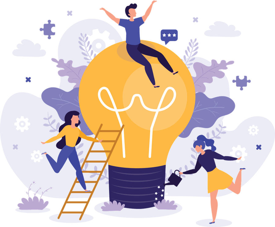 Illustration of a team building on a lightbulb idea